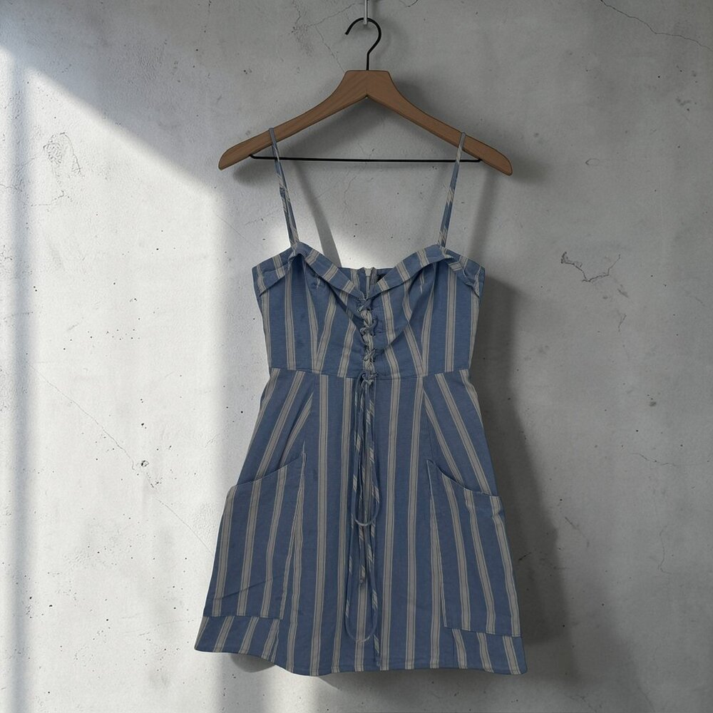 Reformation Blue Striped Corset Dress